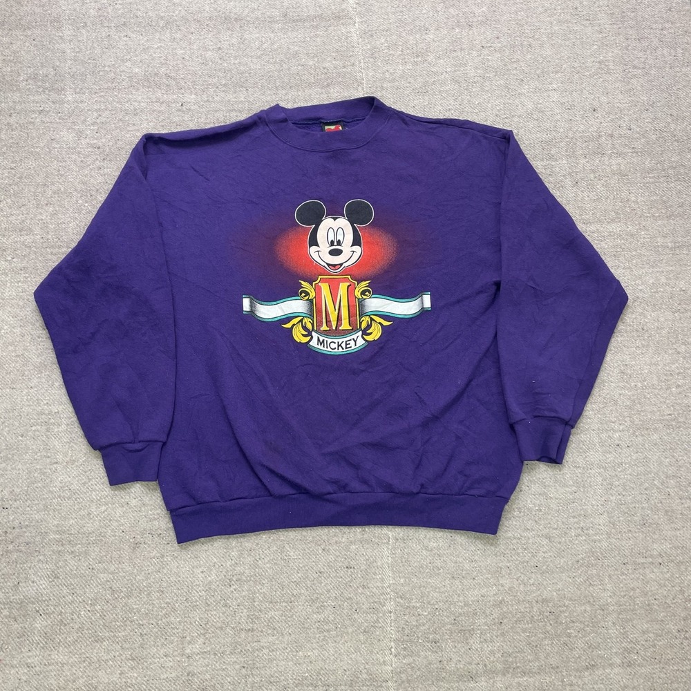Vintage Mickey Mouse Graphic Sweatshirt Men Large Purple 1990s Mickey Unlimited